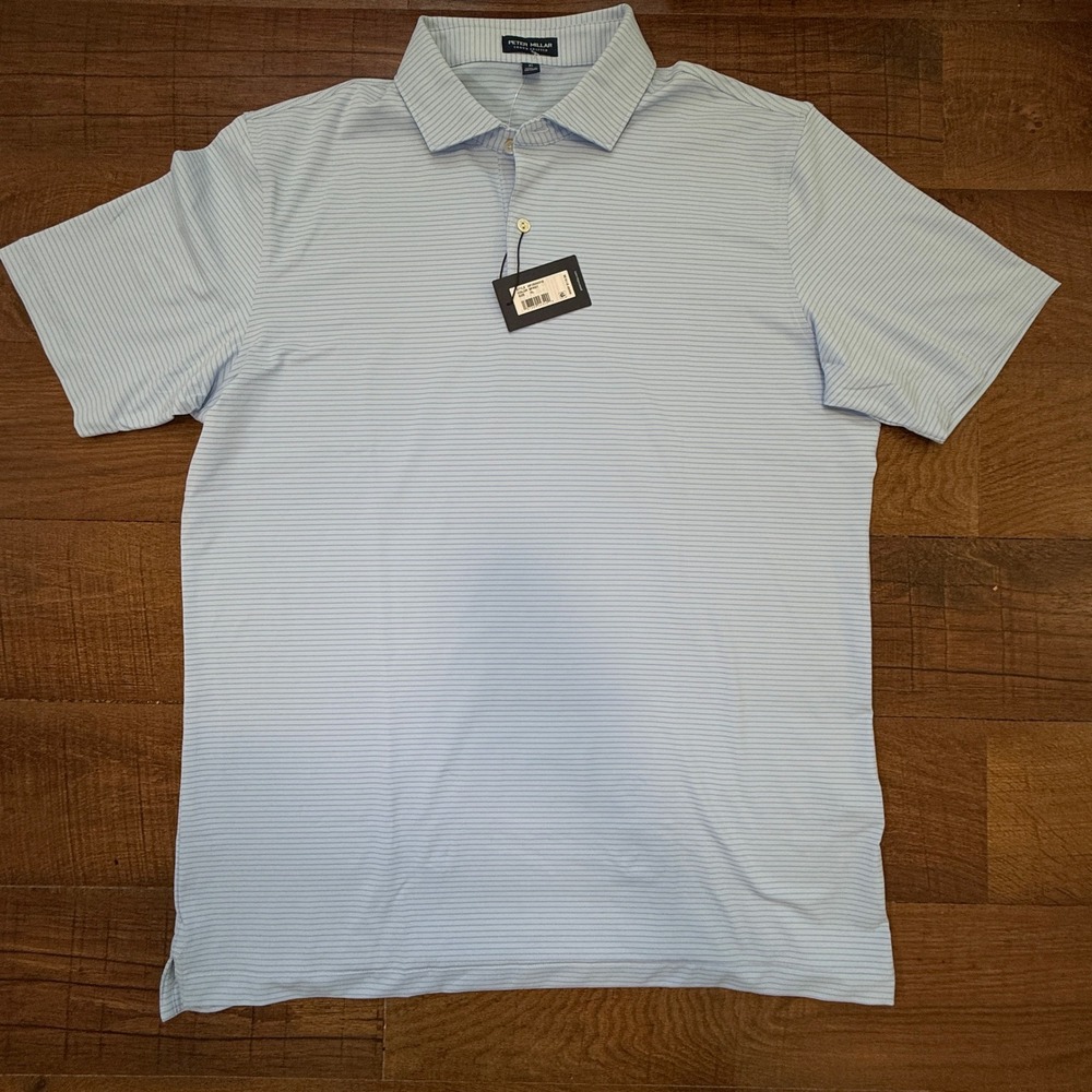 NWT Peter Millar Polo Mens XL Blue Micro Stripe Crown Crafted Performance